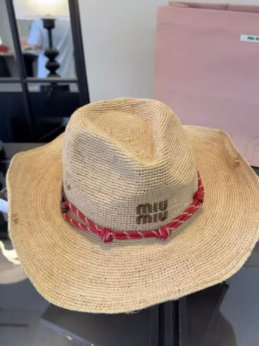 Miu Miu Vintage Western Wide‑Brim Raffia Straw Vacation Hat